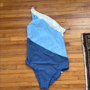 Blue and White One-Shoulder Swimsuit summersalt maternity